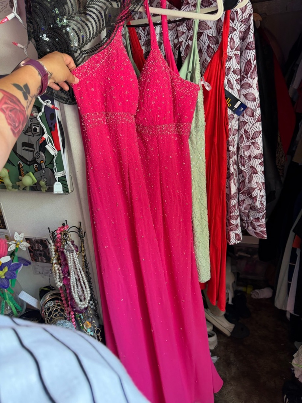 & Other Stories Hot Pink Beaded Prom Gown